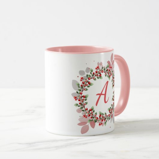 Mug Monogram Christmas Berry Wreath (Devant droit)
