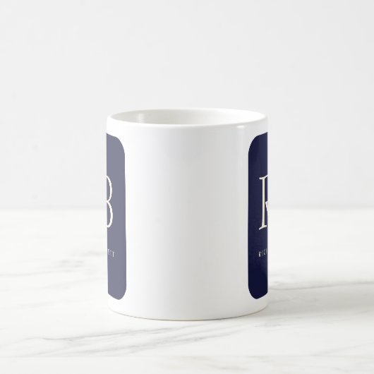 Mug Monogram Classic Élégant Crème Bleue Minimale (Centre)