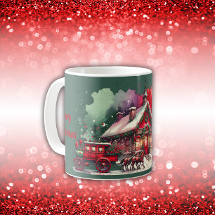 Mug Monogram Festive Vintage Noël sur le vert