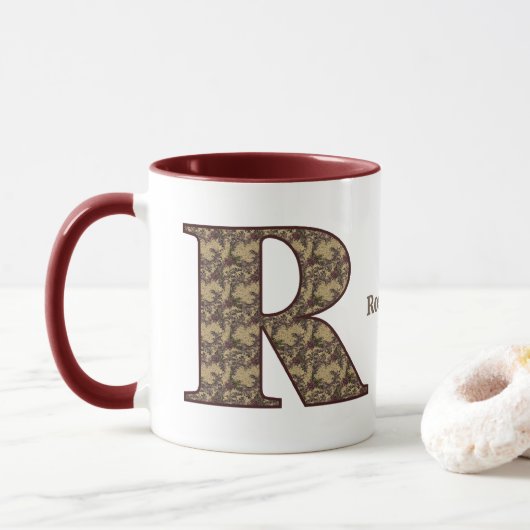 Mug Monogram Initial R Vintage Floral Personalized (Avec donut)