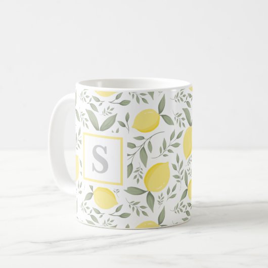 Mug Monogram Lemon et Feuilles (Devant gauche)