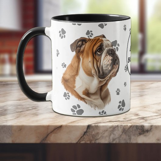Mug Monogram Love My Bulldog Pawprint Pattern
