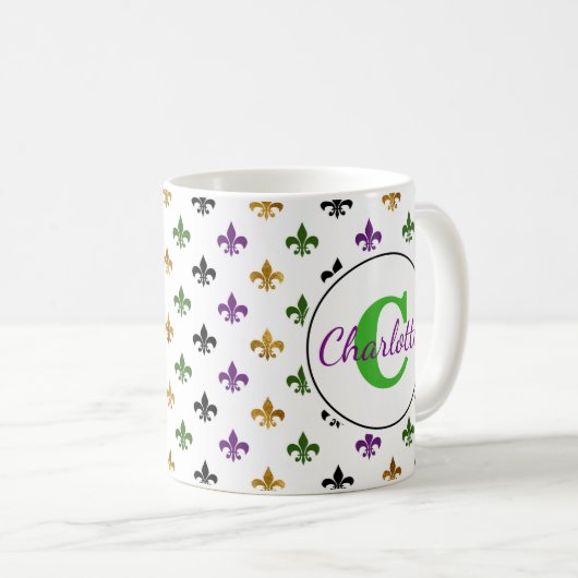 Mug Monogram Mardi Gras Fleur De Lis tendance (Devant droit)