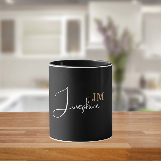 Mug Monogram name black gold modern