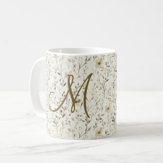 Mug Monogram Neutral Boho Florals Wildflowers Flowers  (Devant gauche)