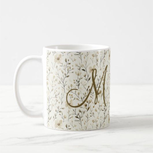 Mug Monogram Neutral Boho Florals Wildflowers Flowers  (Gauche)