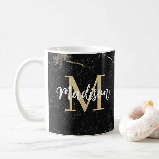 Mug Monogram Or Marbre Noir Doré (Avec donut)