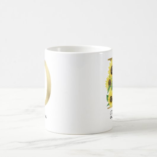 Mug Monogram Or Sunflower Doré Fleur Initiale D (Centre)