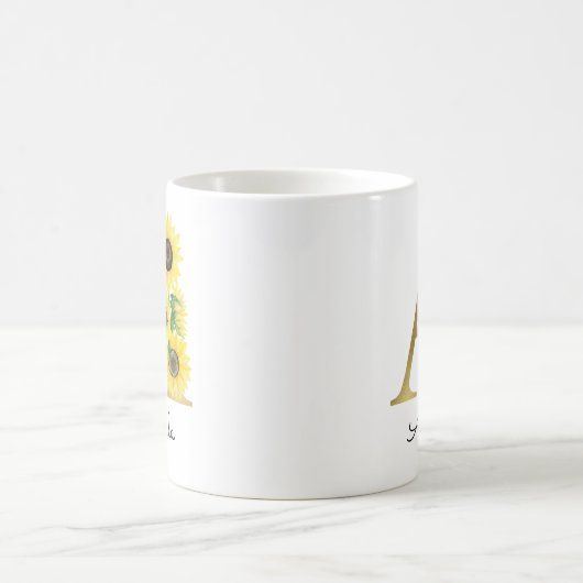 Mug Monogram Or Sunflower Fleur Initiale A (Centre)