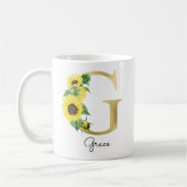 Mug Monogram Or Sunflower Fleur Initiale G Féminin (Gauche)