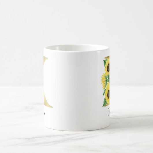 Mug Monogram Or Sunflower Fleur Initiale K (Centre)