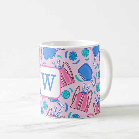 Mug Monogram Pickleball Paddles and Balls Pink Preppy (Devant droit)