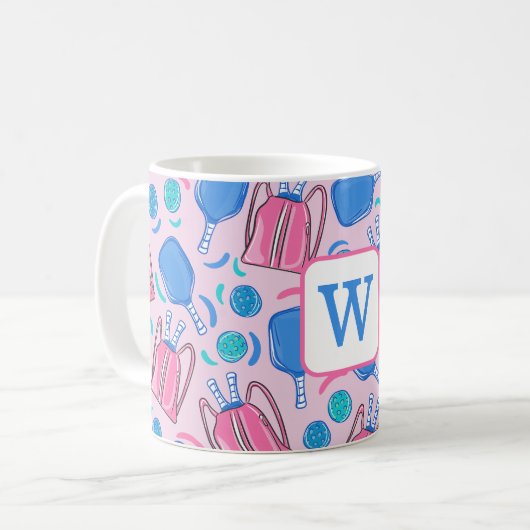 Mug Monogram Pickleball Paddles and Balls Pink Preppy (Devant gauche)