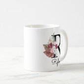 Mug Monogram Pink Boho Girly Floral Initial R (Devant droit)