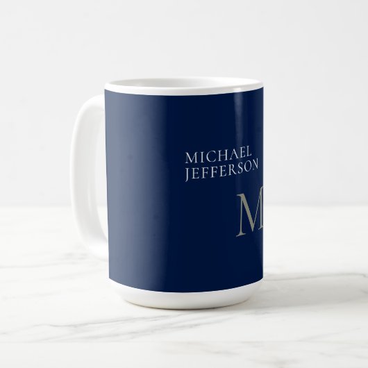 Mug Monogram Plain Dark Blue Trendy Business (Devant gauche)