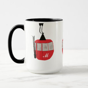 Mug Monogram Retro Red Ski Gondola Lift Personnalisé