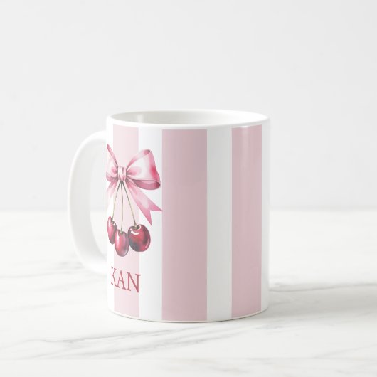 Mug Monogram Rose Bow Cherries Coquette Esthétique (Devant gauche)
