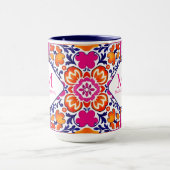 Mug Monogram Rose orange bleu carreaux mexicains (Centre)