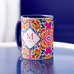 Mug Monogram Rose orange bleu carreaux mexicains<br><div class="desc">Monogram Rose orange bleu mexicain tuiles personnalisées nom mug. Des couleurs vives attrayantes pour les occasions spéciales peuvent être comme un cadeau,  les cadeaux de demoiselle d'honneur,  les faveurs de la fête de la mariée ou tout cadeau d'occasion</div>