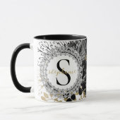Mug Monogram Roses Diamants Luxe Or Noir Élégant (Gauche)