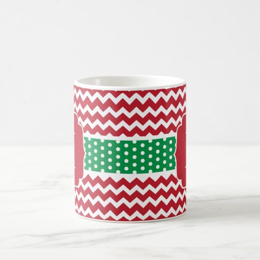 Mug Monogram Rouge et vert Chevron Pois vacances (Centre)