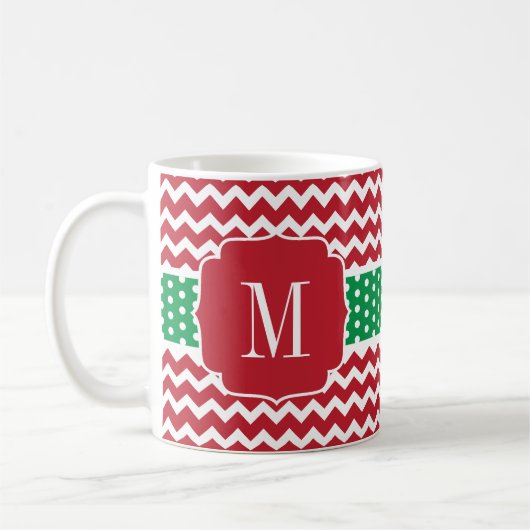 Mug Monogram Rouge et vert Chevron Pois vacances (Gauche)