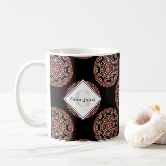 Mug Monogram Safari Coucher de soleil Bohemian Polka D (Avec donut)
