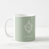 Mug Monogram Sage Green Elegant Vintage Crest Initial  (Gauche)