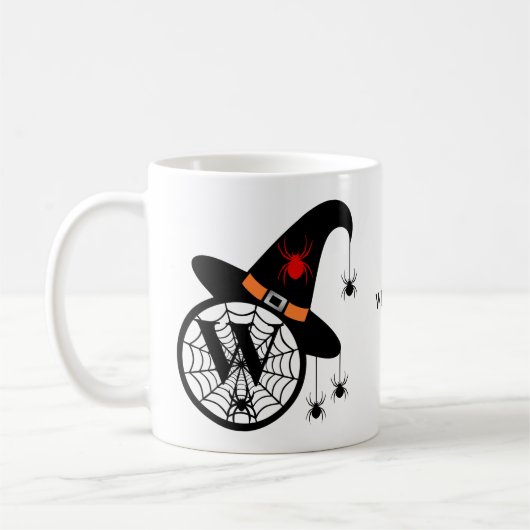Mug Monogram W Halloween sorcières araignées Votre nom (Gauche)
