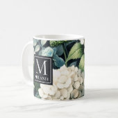 Mug Monogram White Hydrangea Nom personnalisé (Devant gauche)