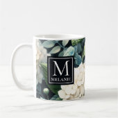 Mug Monogram White Hydrangea Nom personnalisé (Gauche)