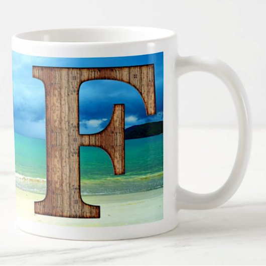 Mug Monogram Wooden Letter A Beach Ocean Scene