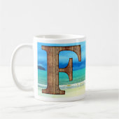 Mug Monogram Wooden Letter A Beach Ocean Scene (Gauche)