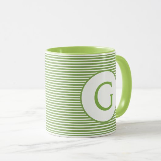 Mug Monogramme à bande verte de chaux (Devant droit)