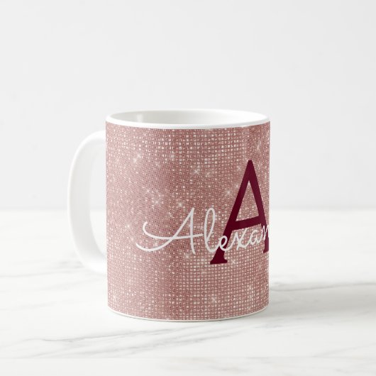 Mug Monogramme à bille rose or rose (Devant gauche)