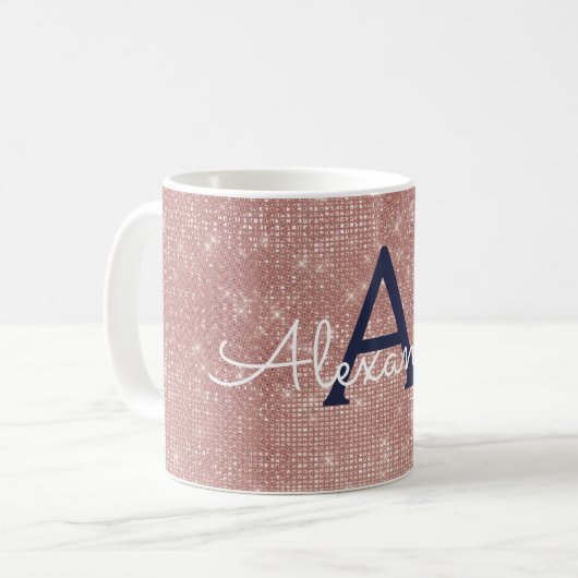 Mug Monogramme à bille rose or rose (Devant gauche)