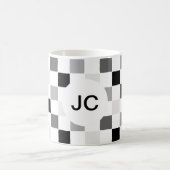 Mug Monogramme à carreaux noir et blanc moderne simple (Centre)