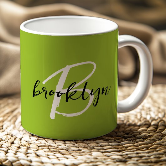 Mug Monogramme à chaux vert noir blanc tendance