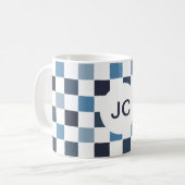 Mug Monogramme À damiers Bleu Blanc Moderne Simple (Devant gauche)