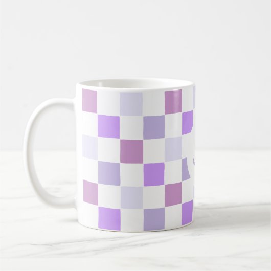 Mug Monogramme À damiers Lavande violette Moderne Simp (Gauche)