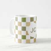Mug Monogramme À damiers Vert Beige Moderne Simple (Devant gauche)