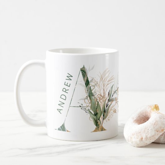 Mug Monogramme "A" d'Eucalyptus Botanique D'Or Personn (Avec donut)