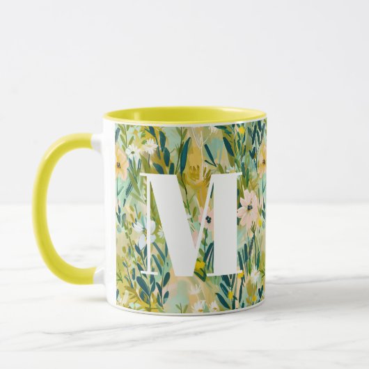 Mug Monogramme à motif aquarelle de fleurs vertes pict (Gauche)
