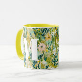 Mug Monogramme à motif aquarelle de fleurs vertes pict (Devant gauche)