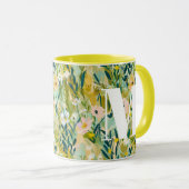 Mug Monogramme à motif de fleurs aquatiques vertes pei (Devant droit)