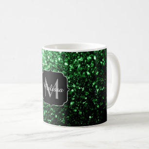Mug Monogramme à paillettes fausses vert foncé