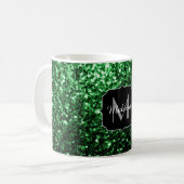 Mug Monogramme à paillettes fausses vert foncé (Devant gauche)