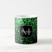 Mug Monogramme à paillettes fausses vert foncé (Centre)