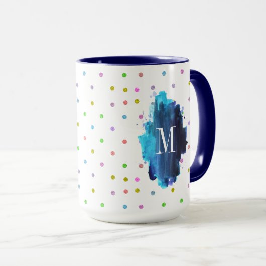 Mug Monogramme À petits pois coloré (Devant droit)