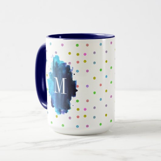 Mug Monogramme À petits pois coloré (Devant gauche)